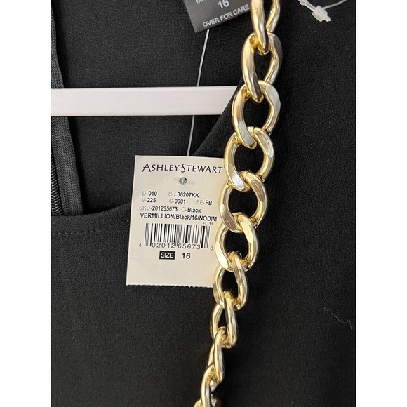 Ashley Stuart‎ Dress Womens Size 16 Stretch Black Long Sleeve Removeable Chain - Picture 4 of 8